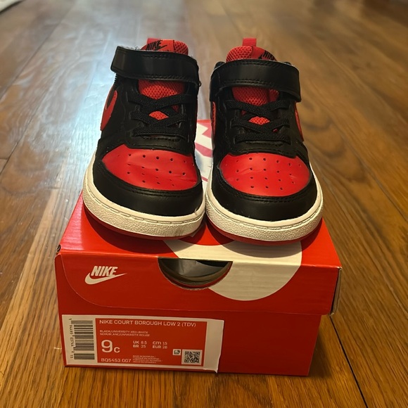 Nike Court Borough Low 2 TD Toddler 9c Red Black White - Picture 2 of 9